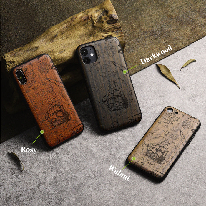 Voyage of Legends, Classic Engraved Wood & TPU Case - Artisanal Cover for Apple iPhone