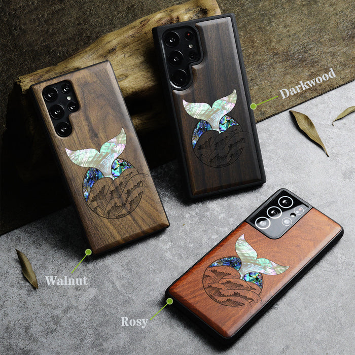 The Whale's Tail, Hand-Inlaid Wood & Mother of Pearl Case - Artisanal Cover for Samsung Galaxy