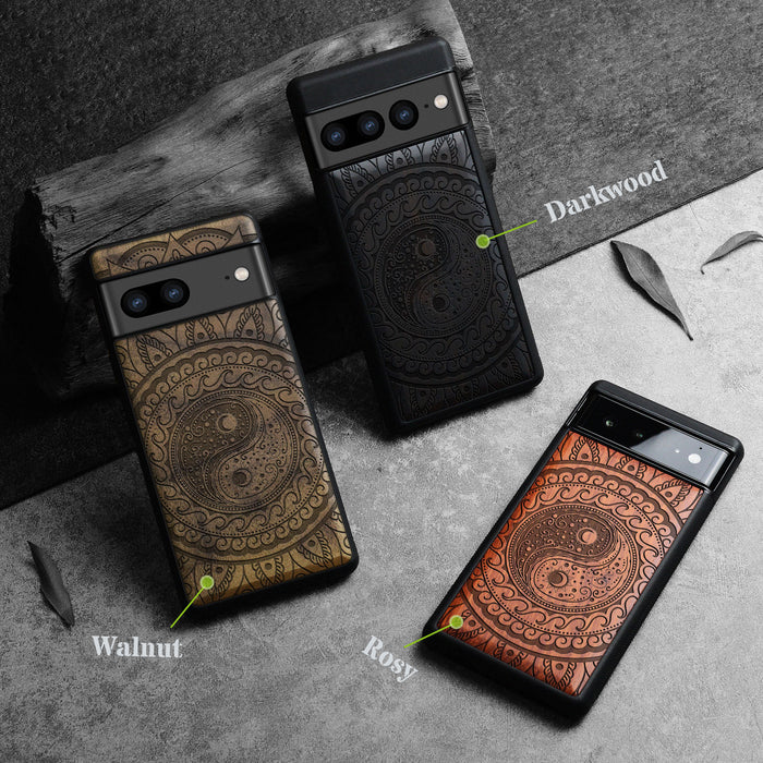 The Yin Yang Paisley, Classic Engraved Wood & TPU Case - Artisanal Cover for Google Pixel