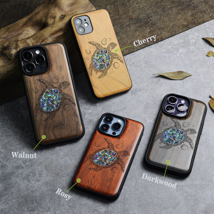 The Maori Turtle, Hand-Inlaid Wood & Mother of Pearl Case - Artisanal Cover for Apple iPhone