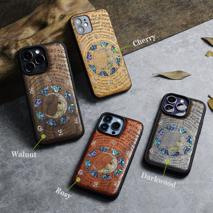 A Manuscript Enigma, Hand-Inlaid Wood & Mother of Pearl Case - Artisanal Cover for Apple iPhone