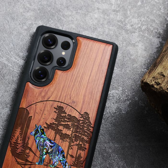 The Enchanting Fox, Hand-Inlaid Wood & Mother of Pearl Case - Artisanal Cover for Samsung Galaxy
