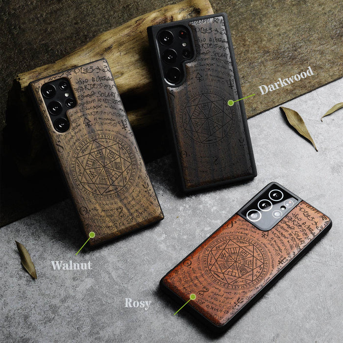 Archangel Solomon's Seals, Classic Engraved Wood & TPU Case - Artisanal Cover for Samsung Galaxy