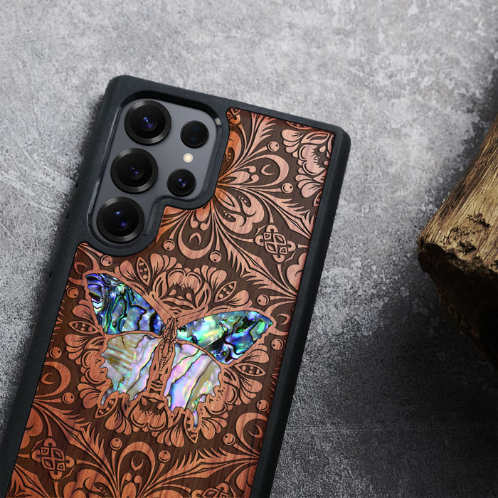 The Wonder, Hand-Inlaid Wood & Mother of Pearl Case - Artisanal Cover for Samsung Galaxy