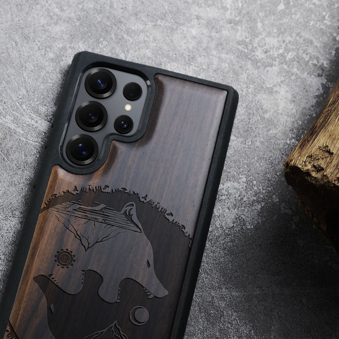 Yin-Yang Wolf Classic Engraved Wood & TPU Case Samsung Galaxy Artisanal Case View
