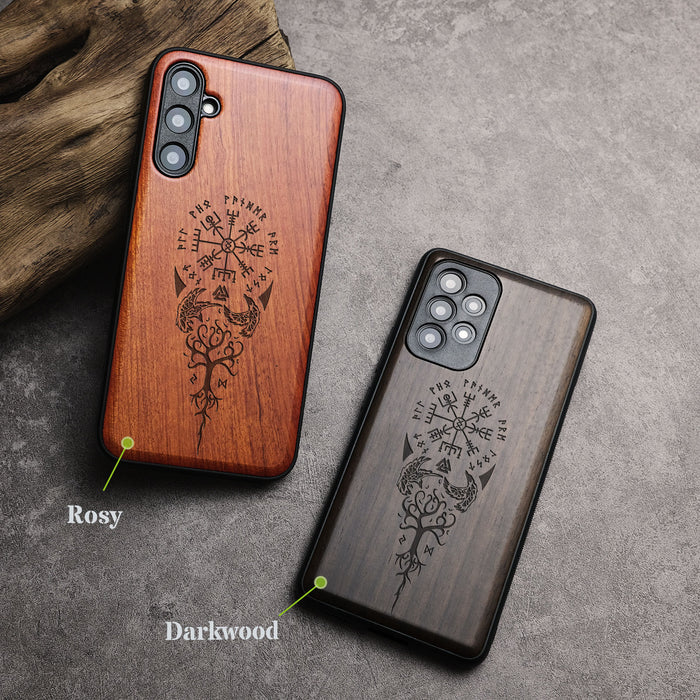 The Guiding Vegvisir, Classic Engraved Wood & TPU Case - Artisanal Cover for Samsung Galaxy