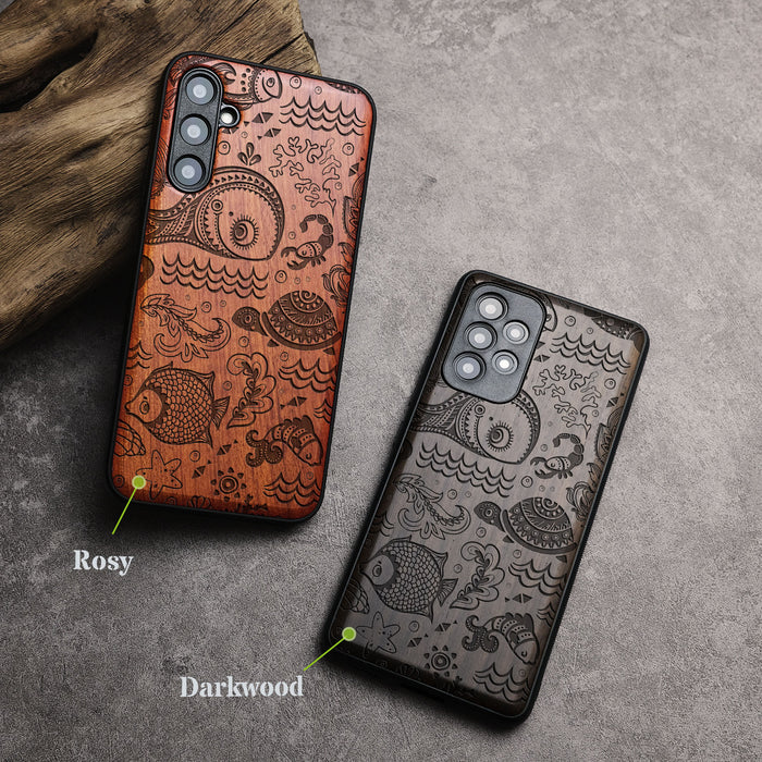 A Marine Mosaic, Classic Engraved Wood & TPU Case - Artisanal Cover for Samsung Galaxy