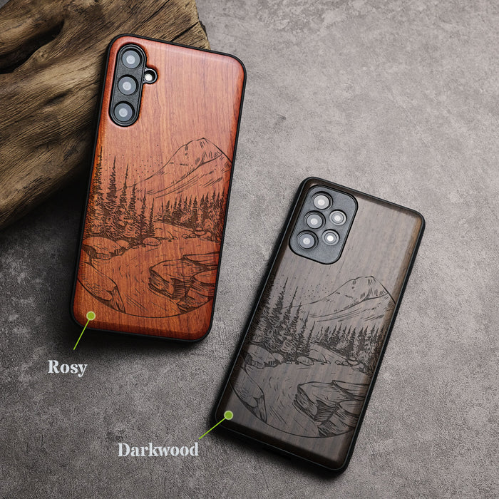 The Lake and Mountain Landscape, Classic Engraved Wood & TPU Case - Artisanal Cover for Samsung Galaxy