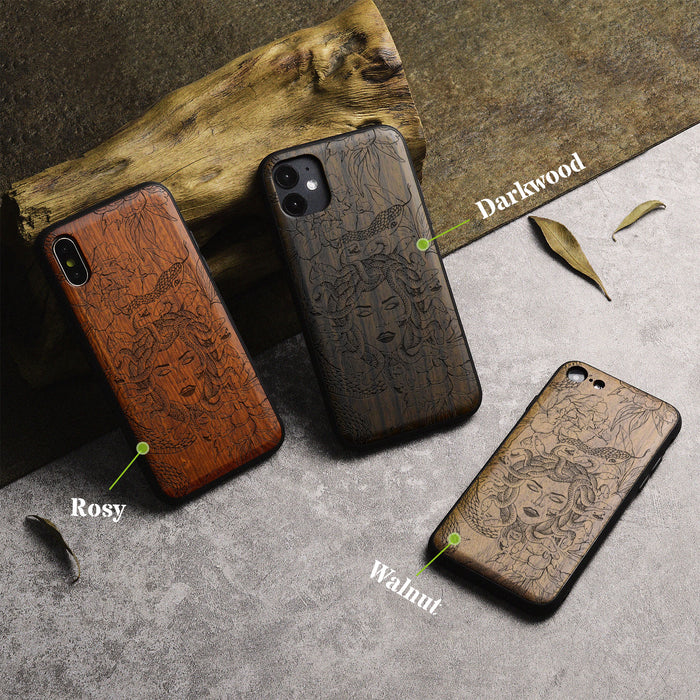 The Medusa Enigma, Classic Engraved Wood & TPU Case - Artisanal Cover for Apple iPhone