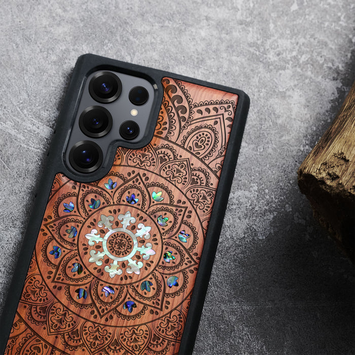 The Indian Mandala, Hand-Inlaid Wood & Mother of Pearl Case - Artisanal Cover for Samsung Galaxy