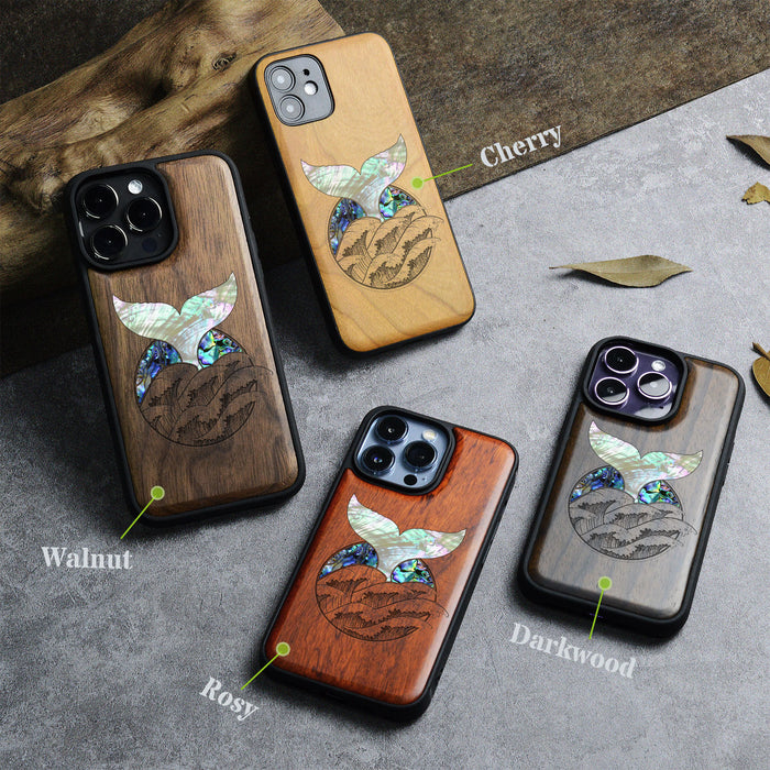 The Whale's Tail, Hand-Inlaid Wood & Mother of Pearl Case - Artisanal Cover for Apple iPhone