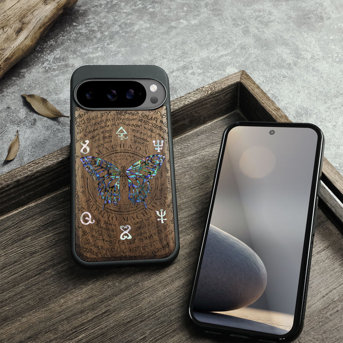 The Papilio Machaon Butterfly, Hand-Inlaid Wood & Mother of Pearl Case - Artisanal Cover for Google Pixel