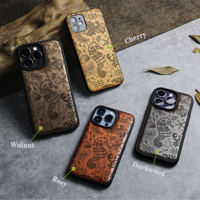 An Aquatic Symphony, Classic Engraved Wood & TPU Case - Artisanal Cover for Apple iPhone