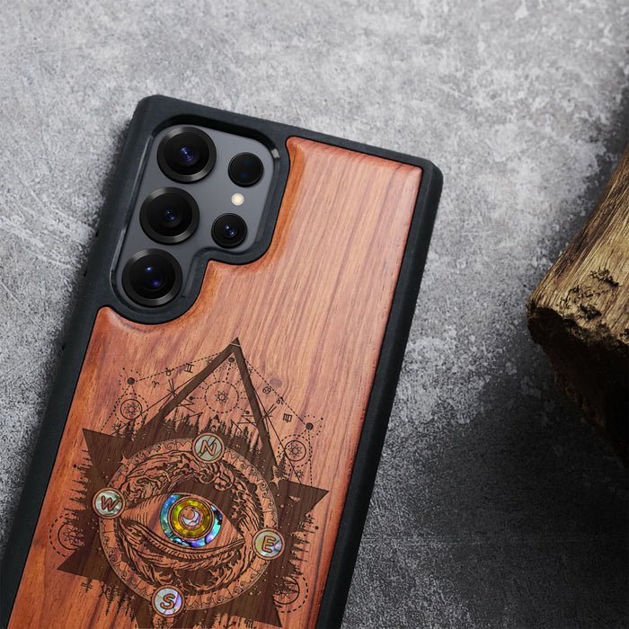 Storm Eye, Hand-Inlaid Wood & Mother of Pearl Case - Artisanal Cover for Samsung Galaxy