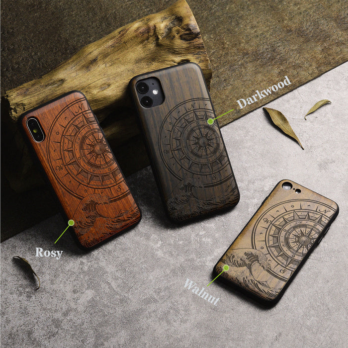 The Compass and the Wave, Classic Engraved Wood & TPU Case - Artisanal Cover for Apple iPhone