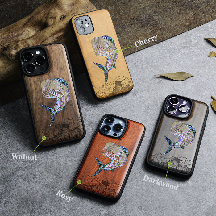 The Majestic Mahi-Mahi, Hand-Inlaid Wood & Mother of Pearl Case - Artisanal Cover for Apple iPhone