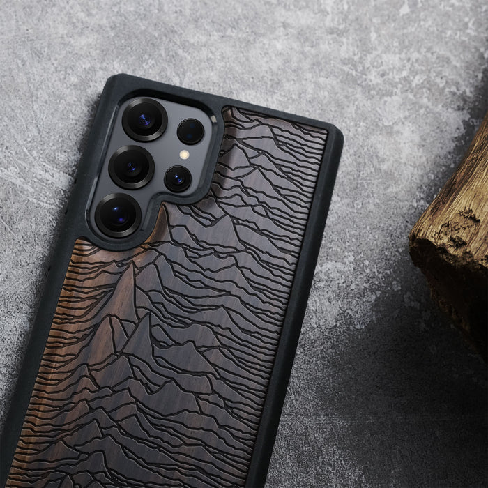 Echo Waves Classic Engraved Wood & TPU Case Samsung Galaxy Artisanal Case View