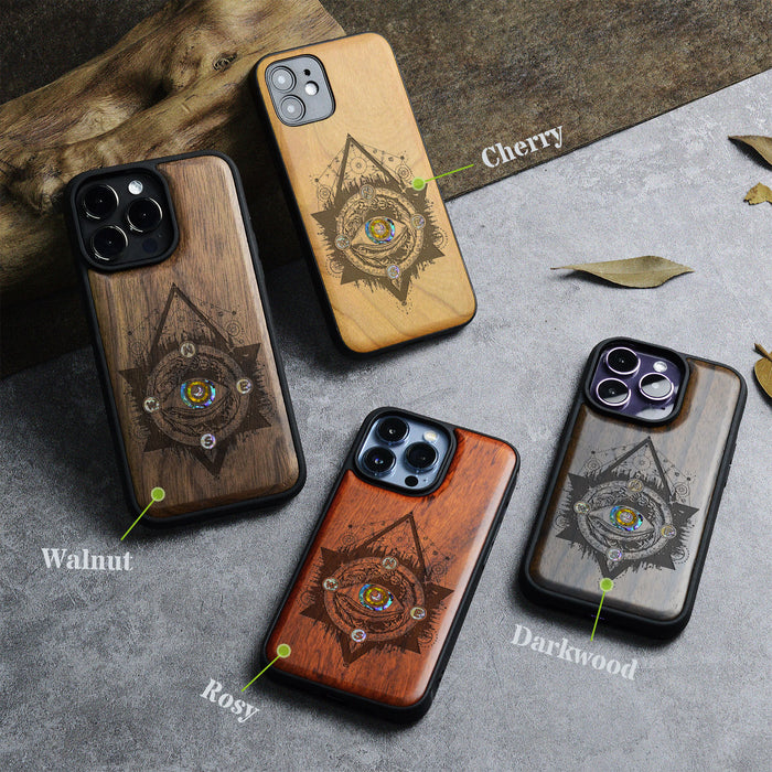 Storm Eye, Hand-Inlaid Wood & Mother of Pearl Case - Artisanal Cover for Apple iPhone