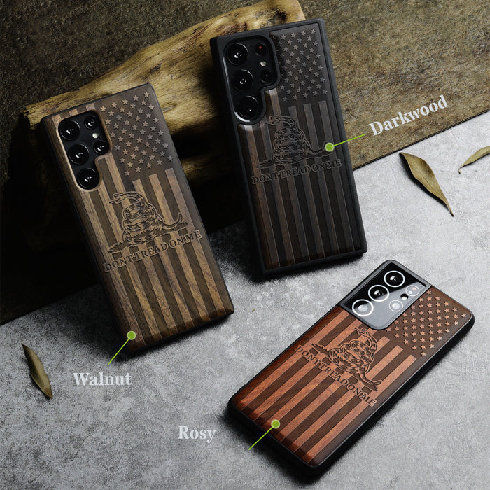 Gadsden and the American Flag, Classic Engraved Wood & TPU Case - Artisanal Cover for Samsung Galaxy