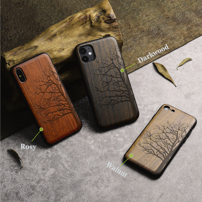 The Bare Tree, Classic Engraved Wood & TPU Case - Artisanal Cover for Apple iPhone