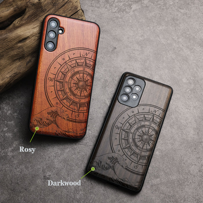 The Compass and the Wave, Classic Engraved Wood & TPU Case - Artisanal Cover for Samsung Galaxy