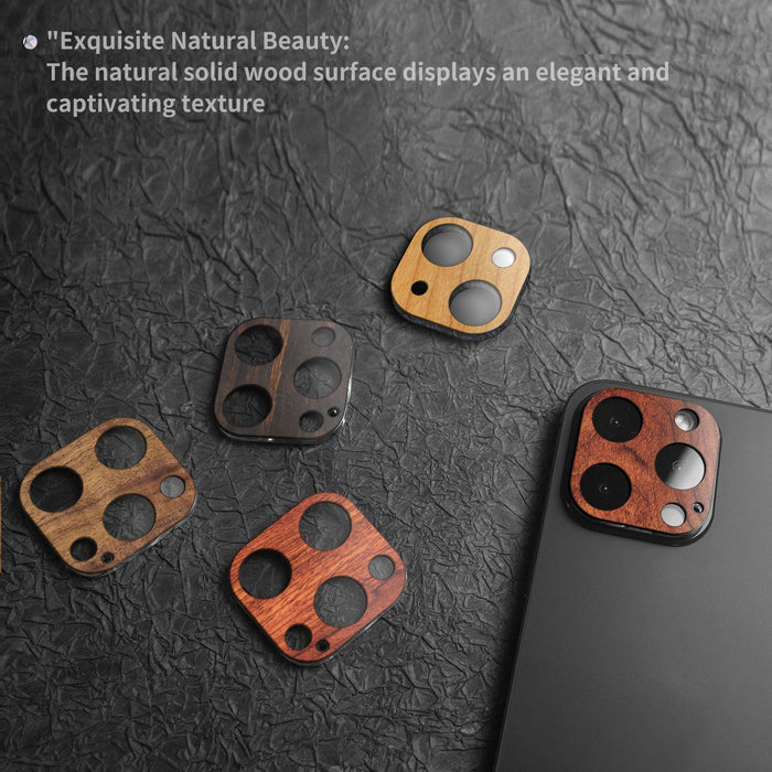 Hand-Inlaid Wooden Camera Lens Protector for Apple iPhone