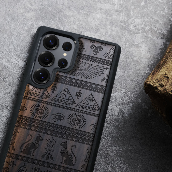 The Symbols of Egypt, Classic Engraved Wood & TPU Case - Artisanal Cover for Samsung Galaxy