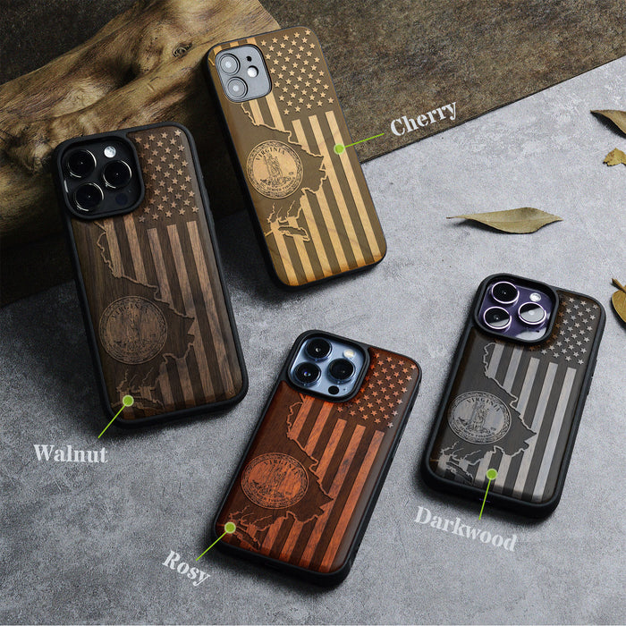 Virginia and Star Flag, Classic Engraved Wood & TPU Case - Artisanal Cover for Apple iPhone