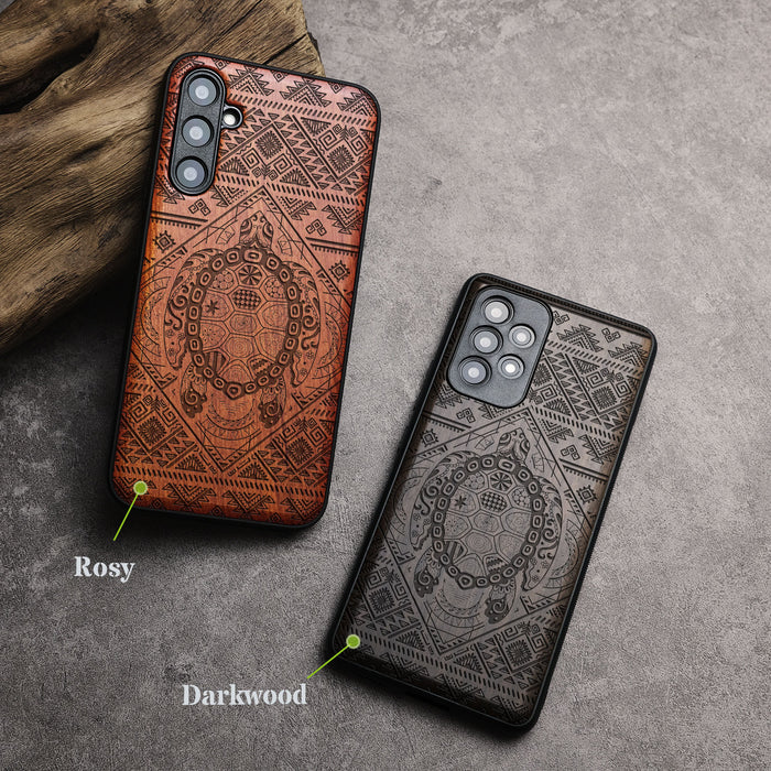 The Beautiful Turtle, Classic Engraved Wood & TPU Case - Artisanal Cover for Samsung Galaxy