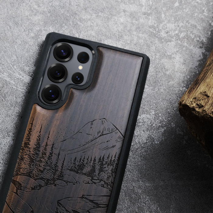The Lake and Mountain Landscape Classic Engraved Wood & TPU Case Samsung Galaxy Artisanal Case View