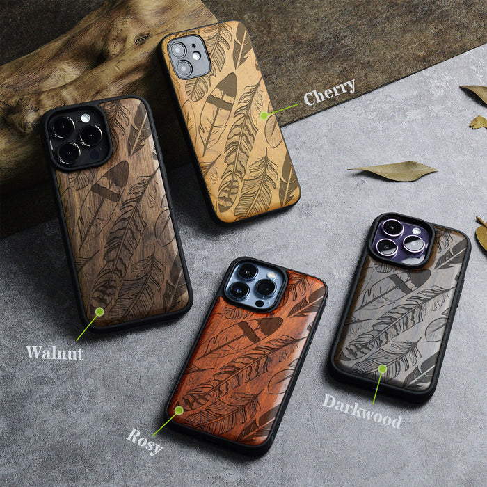 The Feathered Array, Classic Engraved Wood & TPU Case - Artisanal Cover for Apple iPhone