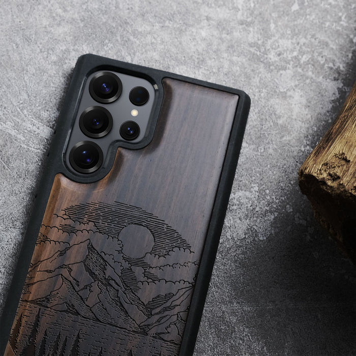 A Captivating Landscape Painting, Classic Engraved Wood & TPU Case - Artisanal Cover for Samsung Galaxy