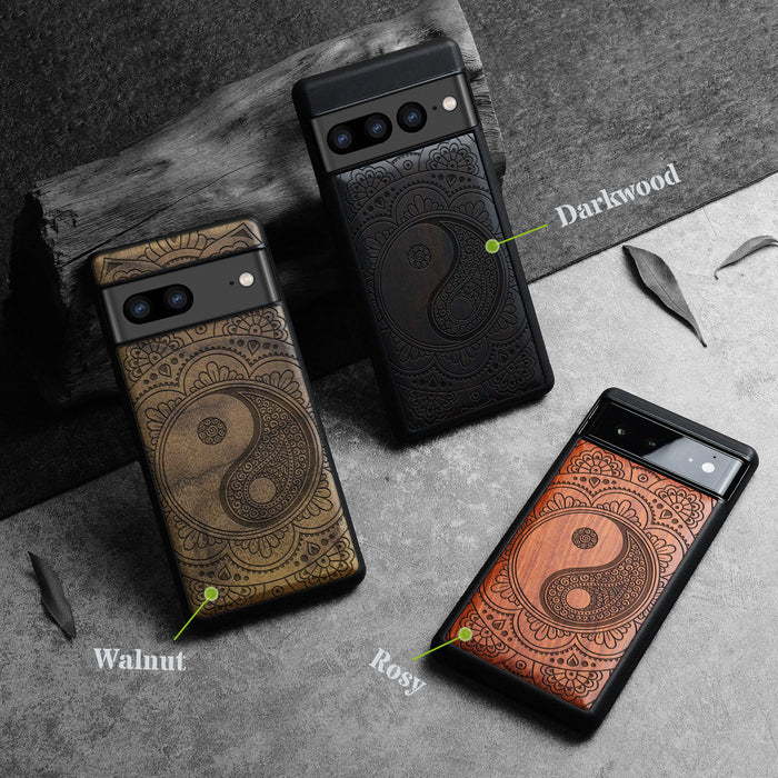 The Yin-Yang Mandala, Classic Engraved Wood & TPU Case - Artisanal Cover for Google Pixel