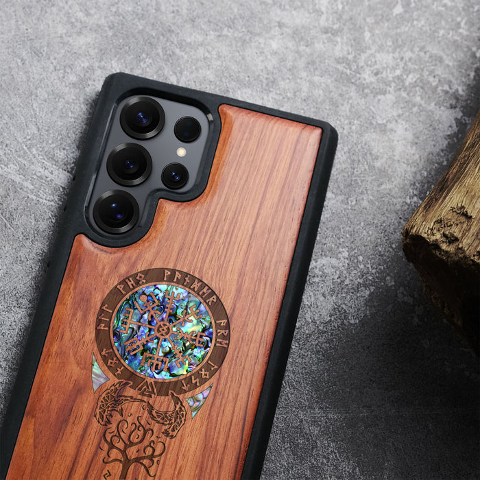 Eternal Compass Roots, Hand-Inlaid Wood & Mother of Pearl Case - Artisanal Cover for Samsung Galaxy