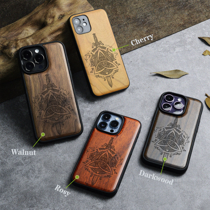 Norse Emblems, Classic Engraved Wood & TPU Case - Artisanal Cover for Apple iPhone