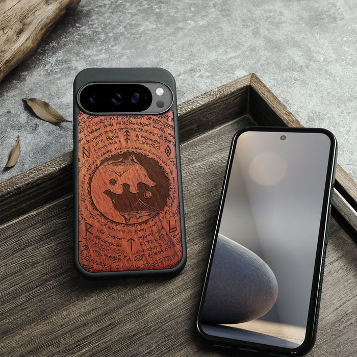 A Yin-Yang Journey, Classic Engraved Wood & TPU Case - Artisanal Cover for Google Pixel