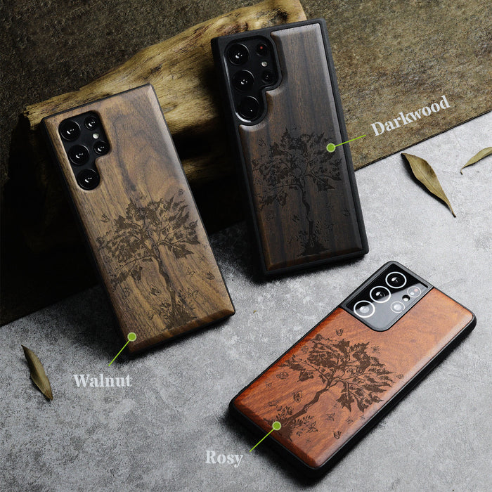 The Zentangle Sapling, Classic Engraved Wood & TPU Case - Artisanal Cover for Samsung Galaxy