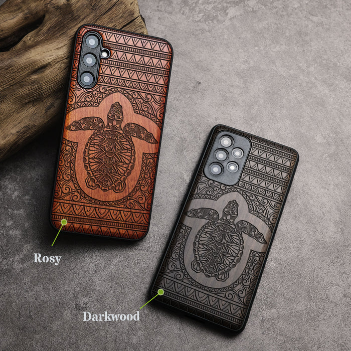 The Enigmatic Turtle of Timeless Patterns, Classic Engraved Wood & TPU Case - Artisanal Cover for Samsung Galaxy