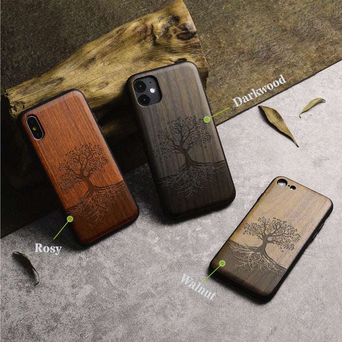 The Yin Yang Tree, Classic Engraved Wood & TPU Case - Artisanal Cover for Apple iPhone