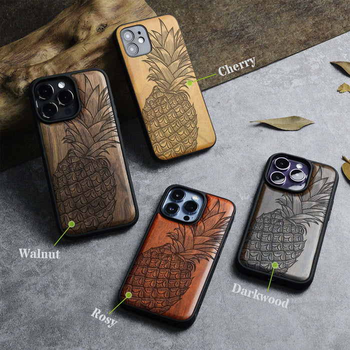 The Pineapple Fruit Design, Classic Engraved Wood & TPU Case - Artisanal Cover for Apple iPhone