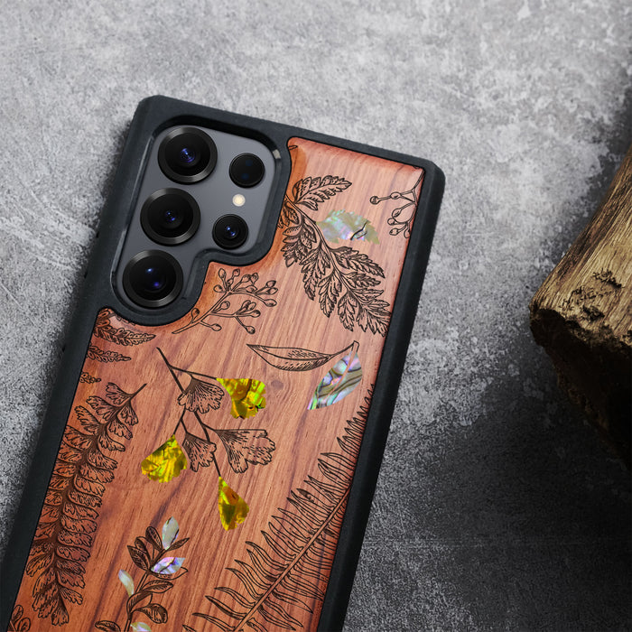 Enchanted Florals, Hand-Inlaid Wood & Mother of Pearl Case - Artisanal Cover for Samsung Galaxy