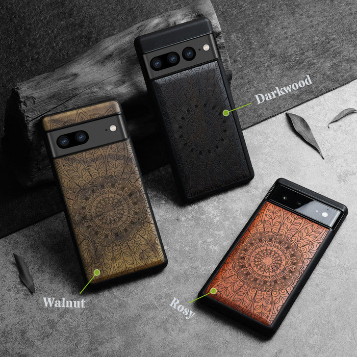 Das halbe Mandala-Spitzenmuster, Classic Engraved Wood & TPU Case - Artisanal Cover for Google Pixel