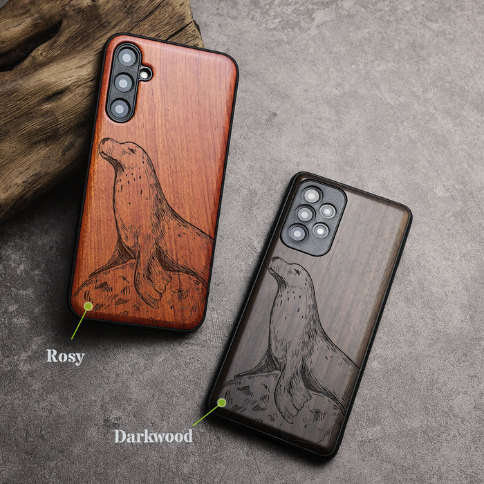 The Seal's Rest, Classic Engraved Wood & TPU Case - Artisanal Cover for Samsung Galaxy