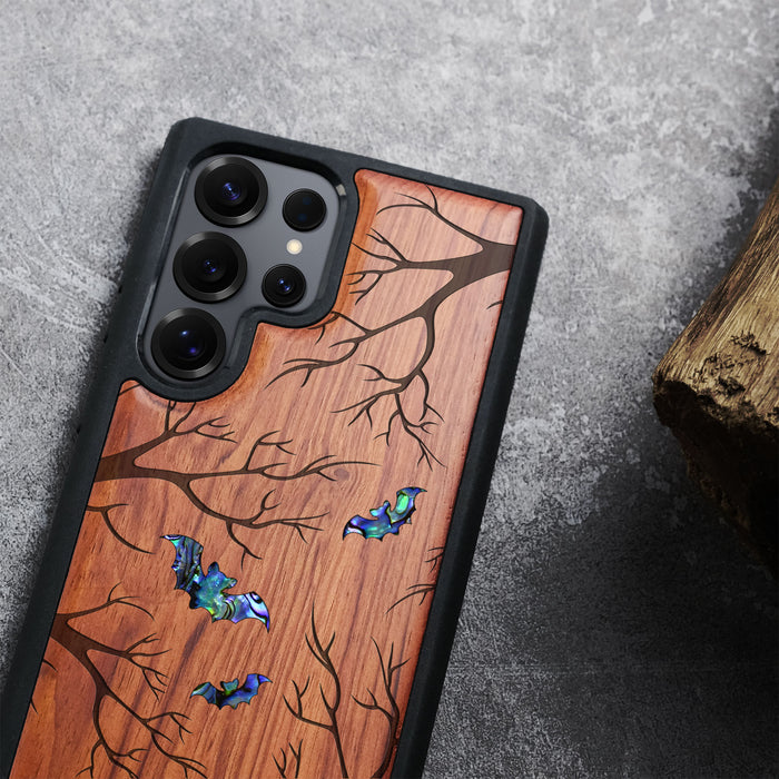 Shadows of the Night, Hand-Inlaid Wood & Mother of Pearl Case - Artisanal Cover for Samsung Galaxy