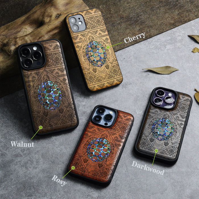 The Beautiful Turtle, Hand-Inlaid Wood & Mother of Pearl Case - Artisanal Cover for Apple iPhone