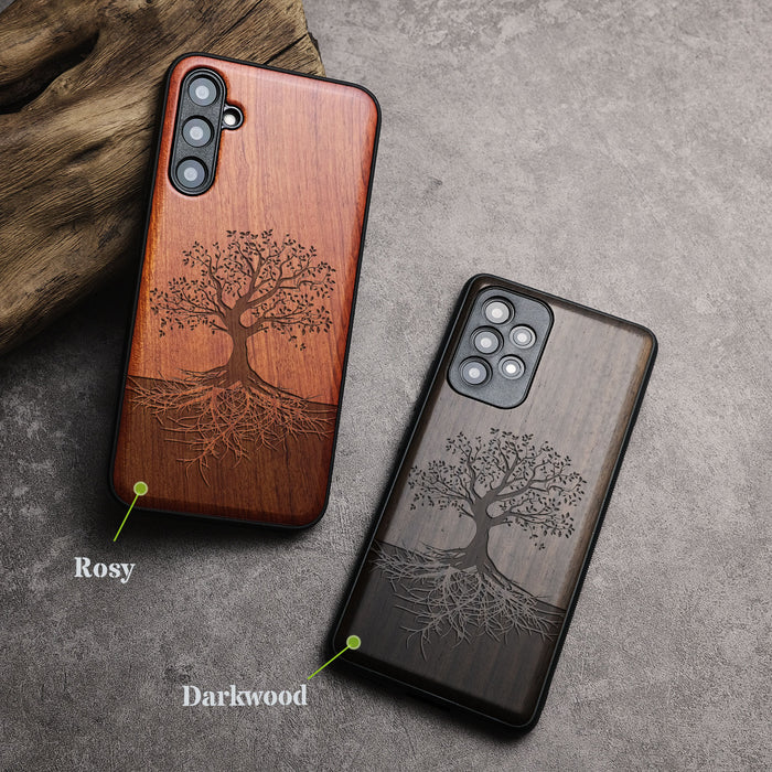 The Yin Yang Tree, Classic Engraved Wood & TPU Case - Artisanal Cover for Samsung Galaxy