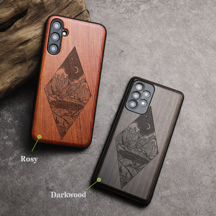 Diamond Nightscape, Classic Engraved Wood & TPU Case - Artisanal Cover for Samsung Galaxy