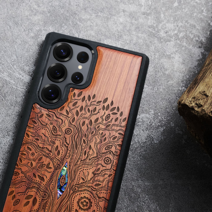 The Line Art Tree of Life Hand-Inlaid Wood & Mother of Pearl Case Samsung Galaxy Artisanal Case View