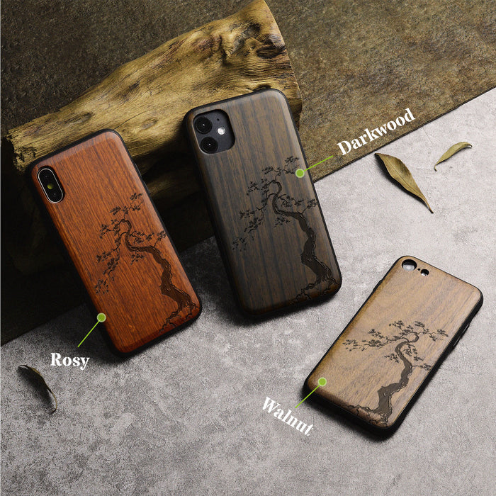 The Majestic Pine Tree, Classic Engraved Wood & TPU Case - Artisanal Cover for Apple iPhone