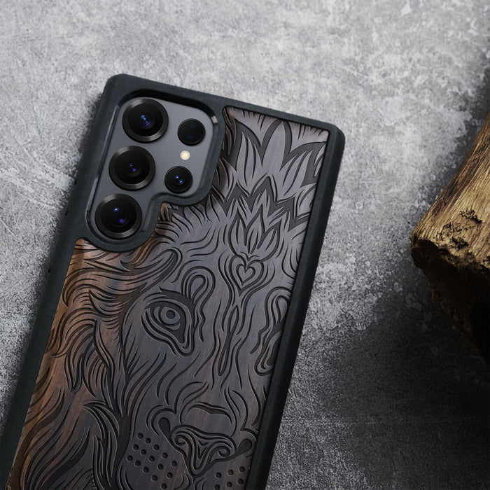 Zentangle Lion Classic Engraved Wood & TPU Case Samsung Galaxy Artisanal Case View